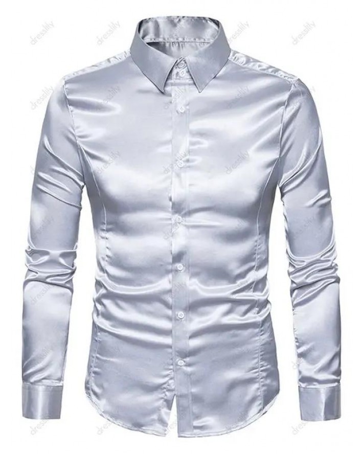 Fashion Satin Curved Hem Shirt