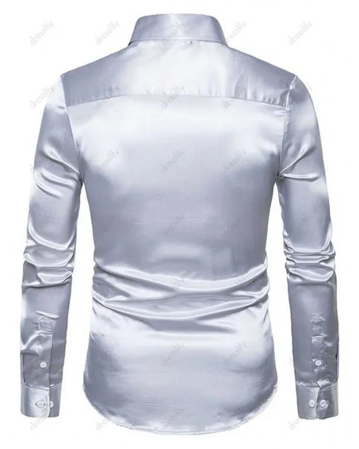 Fashion Satin Curved Hem Shirt