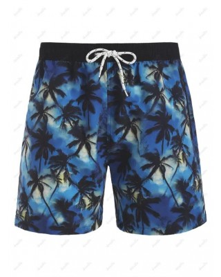Drawstring Palm Tree Pocket Board Shorts