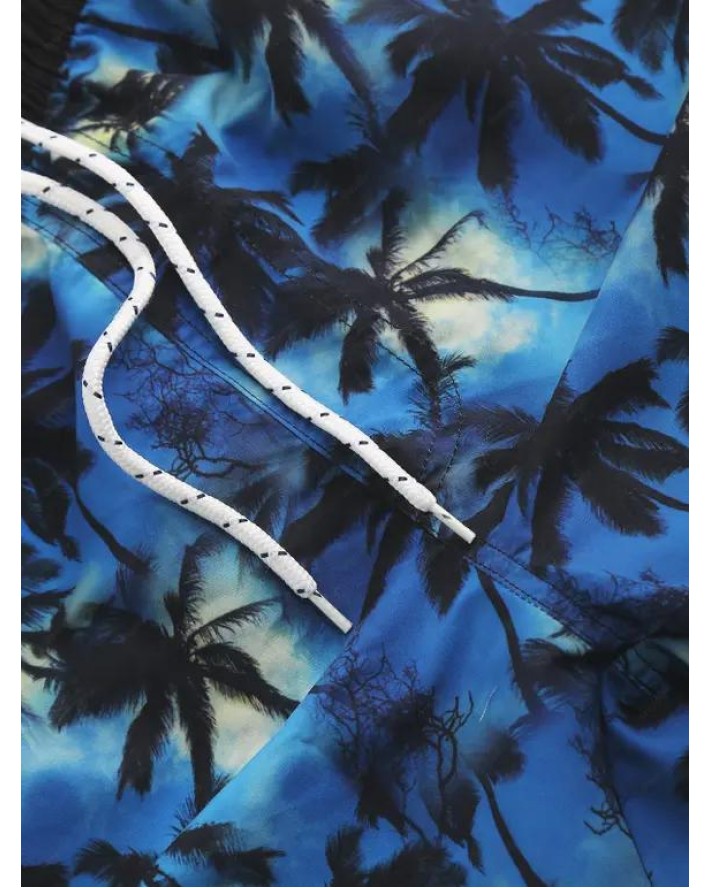 Drawstring Palm Tree Pocket Board Shorts